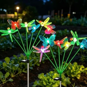Solar Butterfly Dragonfly Lights 6 Heads 2 Modes Waterproof Solar Stake Decorative Lights for Lawn Patio Wedding Party