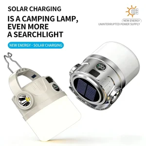 Solar Camping Lamp with Rechargeable Battery USB-C Fast Charging Waterproof Emergency Light for Hiking Camping and Fishing