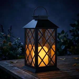 Solar Candle Lantern IP65 Waterproof, Outdoor Hanging LED Garden Courtyard Decorative Light with Flickering Flame, Iron Frame