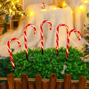 Solar Candy Cane LED Stainless Steel Garden Light Outdoor Christmas Decoration Pathway Festive Walkway Button Control Battery