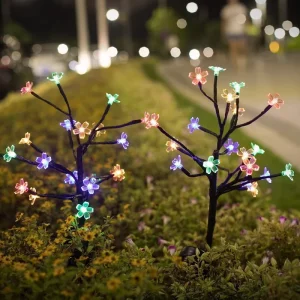 Solar Cherry Blossom Light 20LED Warm White Multi color Light Outdoor Waterproof Ground Lawn Yard Fence Path Decor Garden Lamp