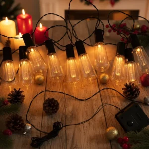Solar Christmas Leaf Bulb Front Door Yard Light Holiday Garden Patio Cafe Decorative Waterproof Outdoor Led String Light