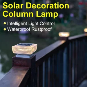 Solar Column Post Light Warm Light IP65 Waterproof Outdoor Square Cap Lamp Garden Fence Landscape