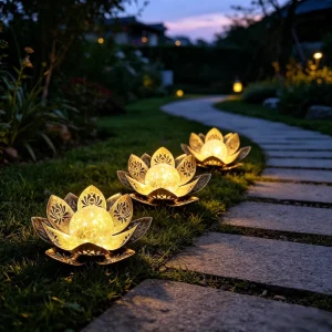 Solar Crackle Ice Ball Lotus Light Waterproof Outdoor Lawn Garden Courtyard Decor Lamp