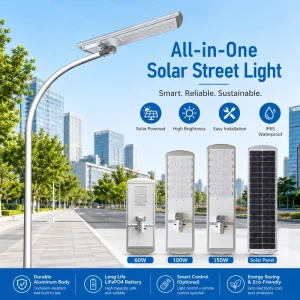 Solar DC 150W LED Highway Light IP66 CCC CE RoHS Certified LiFePO4 Battery Aluminum 5-Year Warranty 13000 Lumens