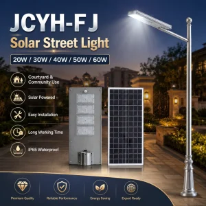 Solar DC LED Highway Garden Light IP66 CCC CE RoHS Certified Lifepo4 Battery Aluminum ABS 5-Year Warranty 120 Beam Angle 60W