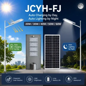Solar DC LED Road Street Light IP66 CCC CE RoHS Certified Lifepo4 Battery Aluminum Plastic 5 Year Warranty 50W