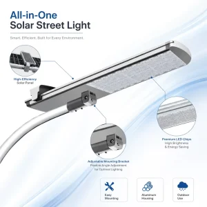 Solar DC LED Street Light IP66 CCC CE RoHS Certified Lifepo4 Battery Aluminum 5-Year Warranty 13000 Lumens -20C to 60C
