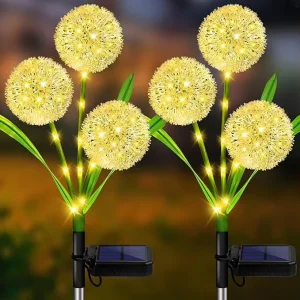 Solar Dandelion Flower Pathway Lights for Yard, Lawn, Patio, Garden, and Wedding Decorations