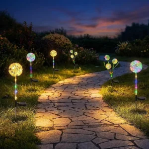 Solar Dandelion LED Garden Lights Multicolor Stake Lamp IP44 Decorative Landscape Light for Patio Yard Pathway Outdoor Ambience