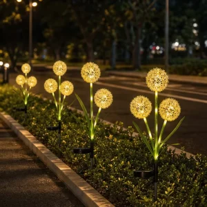 Solar Dandelions Lights Outdoor Stake LED IP65 Rechargeable 8 12h Patio Garden Water Resistant Wireless Control Warm White RGB