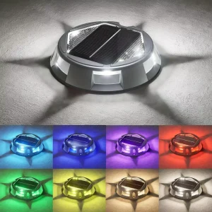 Solar Deck Lights IP67 Waterproof Automatic Bright Garden Floor Lights with RGBWW 12 Modes Dual Purpose Highway Lawn Lights