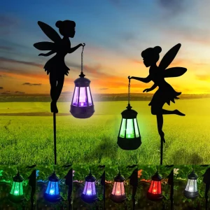 Solar Fairy Garden Accessories Outdoor 1 Pair Metal Stakes Color-Shifting Mom