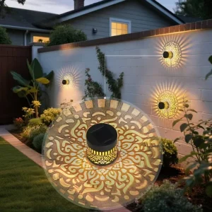 Solar Fence Lights Metal Solar Powered Outdoor Wall Deck Step Lights Zen Theme Waterproof Fence Light for Garden Post Patio