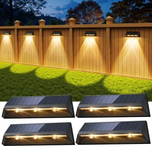 Solar Fence Lights Outdoor Waterproof 3 Modes Brighter LED Solar Deck Wall Garden Lights for Outdoor Yard Step Pool Patio Porch