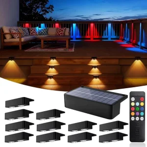 Solar Fence Lights with Remote Control Multi color Changing Fence RGB LED Deck Lights for Step Yard Balcony Patio 4 Pack