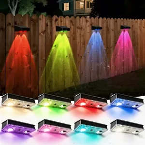 Solar Fence Wall Lights IP65 Waterproof RGB LED Solar Remote Control Outdoor Garden Backyard Pathway Yard Deck