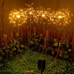 Solar Firework Stake Lights Outdoor Waterproof Warm White LED Copper Wire Starburst Garden Light Lawn Pathway Patio Yard Decor