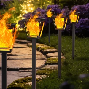 Solar Flame Flickering Ground Insert Light IP64 Waterproof Outdoor Garden Pathway Lawn Lamp OEM ODM