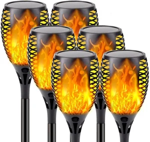 Solar Flame LED Amber Torch Lamp IP67 European Style Outdoor Landscape Lighting for Garden Patio Pathway & Lawn Night Scene