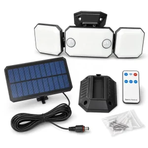 Solar Flood Led 3 Head Wall Lamp Powered Garden Lights Outdoor Yard Decor Garage Light With Remote Control Security Flood
