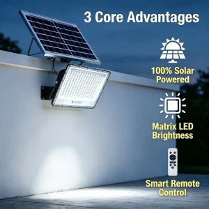Solar Flood Light Motion Sensor Remote Control IP67 Waterproof LED 300W Security Light Auto Outdoor 6500K 120 Beam Angle
