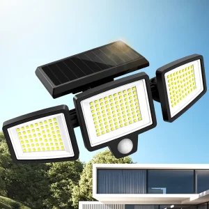 Solar Flood Lights Remote Control 3 Heads 210 LED Outdoor Wall Lights IP65 Waterproof