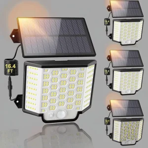 Solar Floodlight IP65 ABS White High Brightness Outdoor Garden Remote Control Automatic Charging LED Light