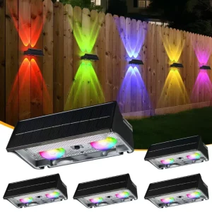 Solar Garden Fence Lights Up & Down Lighting 9 Colors RGB 11 Modes IP65 Waterproof Battery Powered Outdoor Wall Decor Lamp