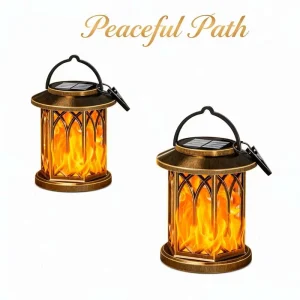 Solar Garden Light Outdoor Vintage Bronze Hanging Garden Solar Decorative Flame Pillar Light Courtyard Atmosphere OEM