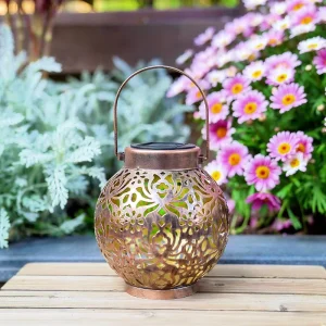 Solar Garden Lights Hanging Lantern Outdoor Decorative Hollowed-Out Metal Table Lamp