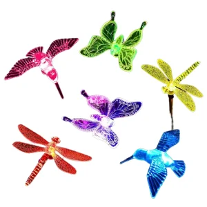 Solar Garden Lights Sparkling Hummingbird Butterfly Dragonfly Multi-color Changing Led IP55 Rated 12-Hour Runtime 360 Beam