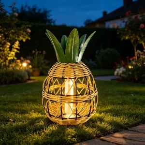 Solar Garden Lights Waterproof Pineapple Shape Lamp LED Rattan Style Decorative Powered Outdoor Garden Light Patio Lawn Tropical