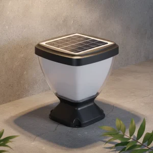 Solar Garden Pillar Light LED Outdoor Post Lamp Aluminum Solar Powered Waterproof 3500K Warm White Light Sensor Rechargeable
