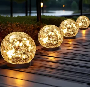 Solar Globe Lights Outdoor Waterproof Cracked Glass Ball Lights for Garden Patio Yard Lawn Backyard Decor Solar Orbs Decorations