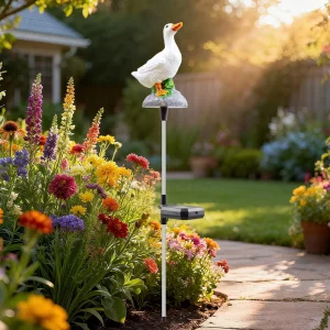 Solar Goose Light Waterproof Porch Statue Garden Decor Motion Activated Sound Outdoor Lighting Stake for Lawn Patio Yard Balcony