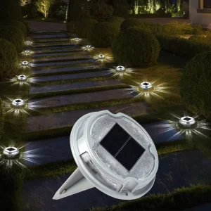 Solar Ground Lights 8 LED Solar Powered Disk Lights Outdoor Waterproof Garden Landscape Lighting for Yard Deck Lawn Patio