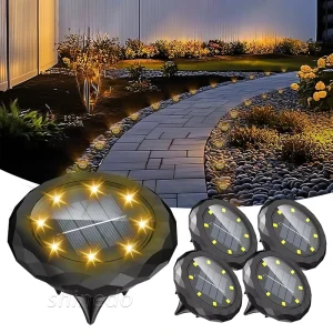 Solar Ground Plug Light Outside 8 LED Solar Garden Light IP65 Waterproof Warm White Villa Ambient Lights Solar Disk Lights