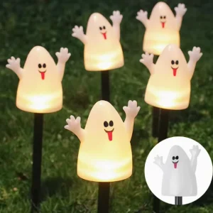 Solar Halloween Ghost Garden LED Stake Lights Waterproof Outdoor Powered Lawn Path Lamps Holiday Yard Decor Warm White