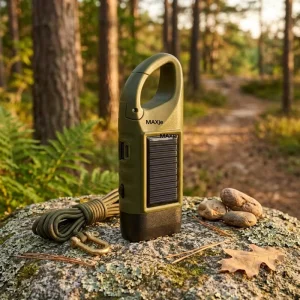 Solar Hand Crank Flashlight, Portable Emergency LED Torch with Carabiner, USB Power Bank for Camping & Survival