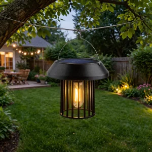 Solar Hanging Lantern Metal Cage Light Outdoor Waterproof LED Garden Lantern Vintage Patio Yard Decor Light