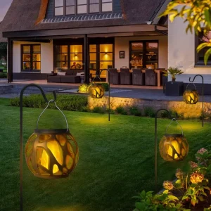 Solar Hollow Hanging Chandelier Waterproof LED Simulation Flame Lamp for Outdoor Garden Landscape Decorative Lighting