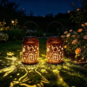Solar Hollow Iron Lantern Hanging Pendant Light for Balcony, Garden, and Camping