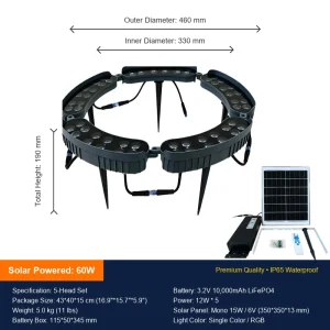 Solar Hug Tree Light Ring 60W DC Outdoor IP65 Waterproof Round Aluminum Garden Landscape LED Spotlight Palm Lamp