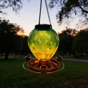Solar Hummingbird Hot Air Balloon Bird Feeder Pendant Light Outdoor Hanging Ambient Decor Lamp for Garden Courtyard