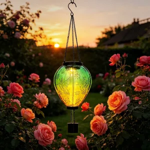 Solar Hummingbird Hot Air Balloon Hanging Lamp Outdoor Iron & Plastic Decor Light for Garden & Courtyard