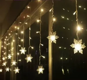 Solar IP65 Rated Plastic LED Star Waterfall String Lights Snowflake Holiday Garden and Yard Curtain Decor Lights