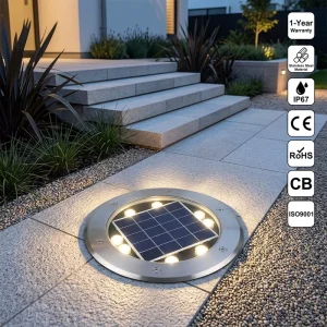 Solar In Ground Lights Outdoor IP67 Waterproof SS LED Garden Walkway Deck Light Dusk to Dawn Auto On Off Landscape Lighting