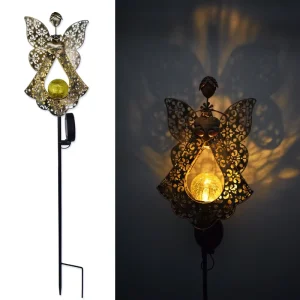 Solar Iron Fairy Garden Stake Light Metal Butterfly Angel Solar LED Outdoor Garden Lamp with Glass Globe Decorative Ornament