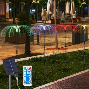 Solar Jellyfish Lights Outdoor RGB Color Changing Optical Fiber Flower Lights for Garden Yard Pathway Landscape